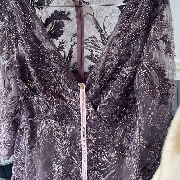 Mac Duggal - Aubergine Embellished Wrap Over 3/4 Sleeve Dress Size 18 - Picture 5 of 17